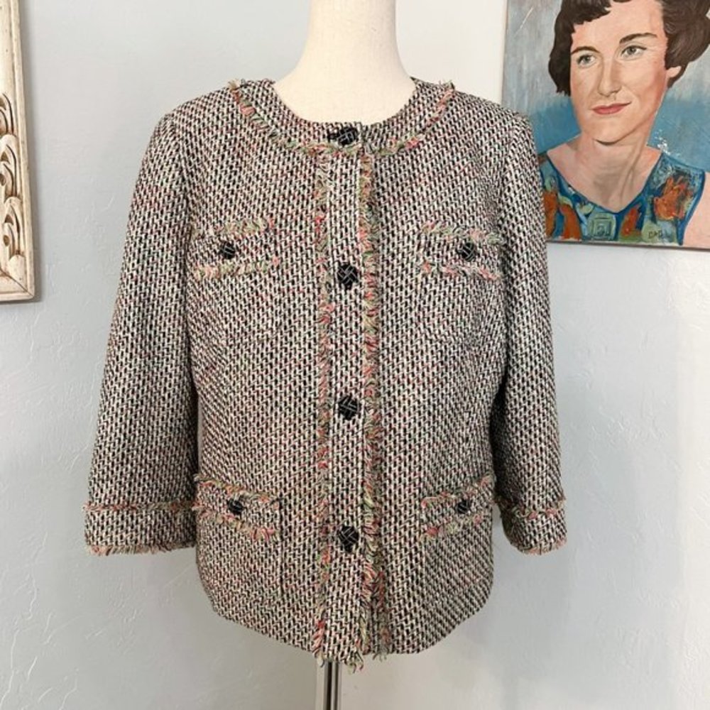Vintage  Talbots Classic Tweed Fringe  Chanel Style Lady Jacket
